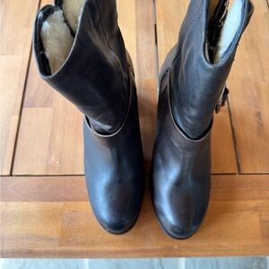 Jeffrey Campbell Dark Brown Shearling-Lined Heeled Ankle Boots